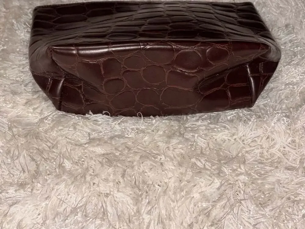 Estee Lauder Brown Faux Crocodile Embossed Zippered Cosmetic Makeup Bag